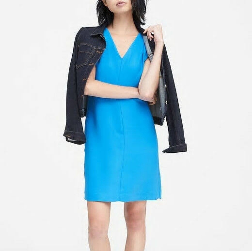 Banana Republic Sapphire Blue Pleated Shoulder Shift Dress